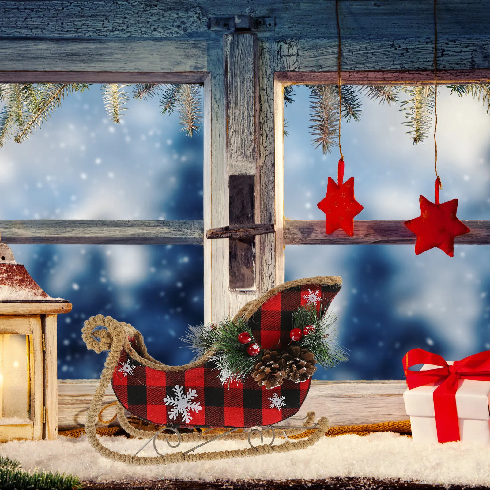 

1pc Christmas Decoration Classical Xmas Theme Desktop Ornament Holiday Festival Home Party Decor Sleigh Xmas Sleigh Ornament