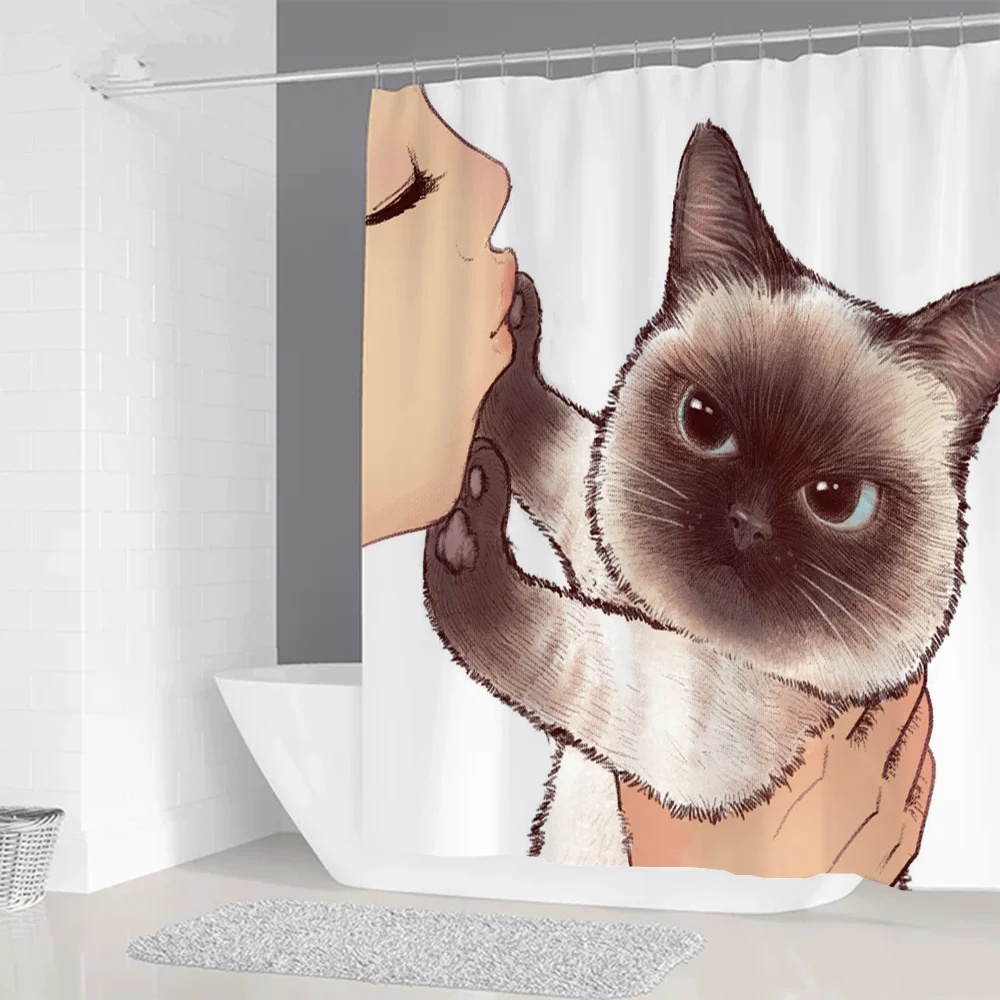 Shower Curtains for Bathroom Accessories Cat Folding Partition Bathroom Sets Full Set European Curtain Bath Bedrooms Things the