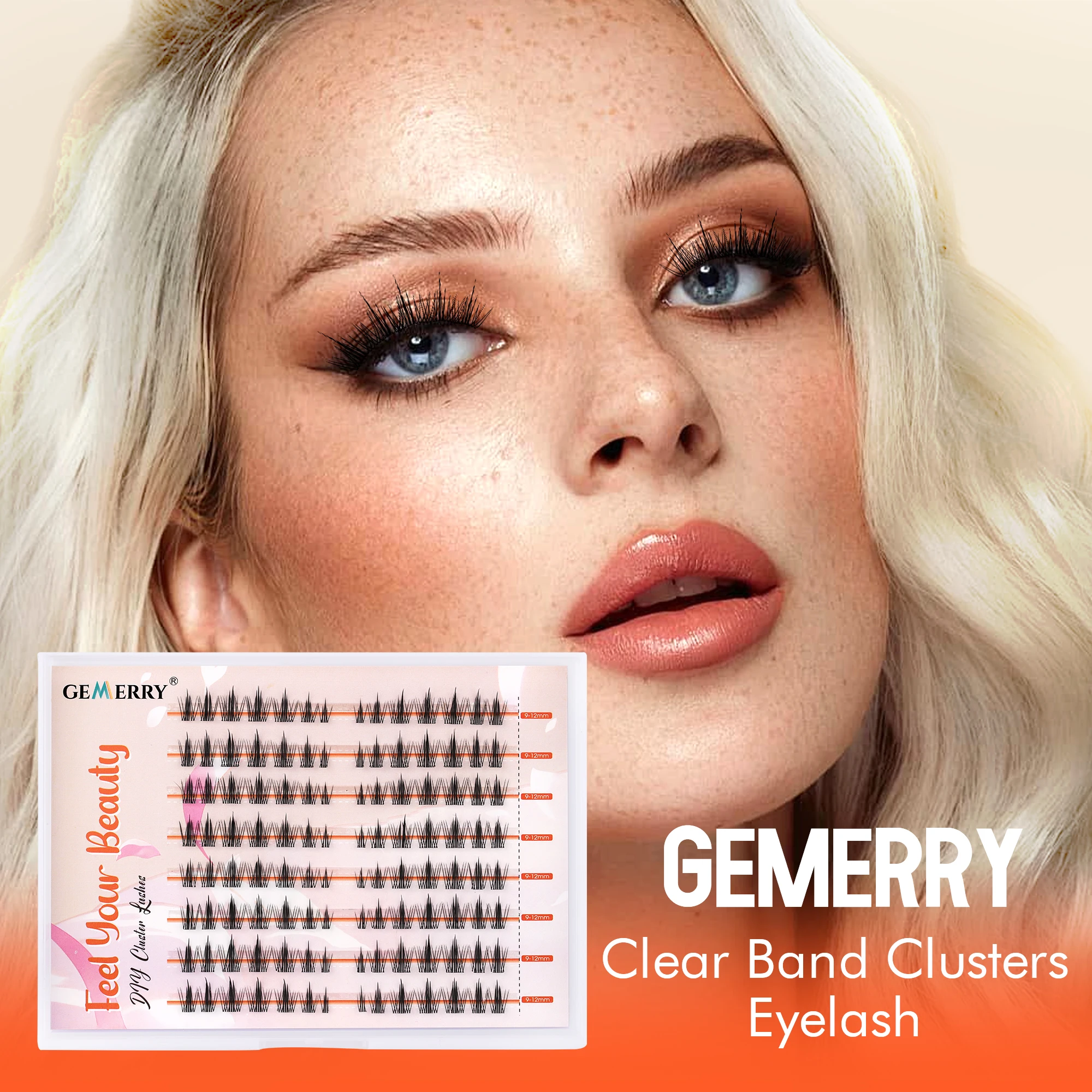 Gemerry 5pcs/lot DIY Individual Clusters Eyelash Invisible Feather Clear Band Comic Lashes Extension 3D Volume Soft Light Lash