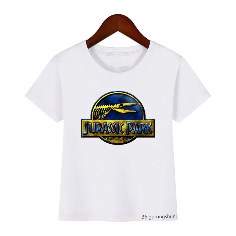 

Funny Boys T-Shirts Jurassic Park Dinosaur Print Tshirt Fashion Boys Clothes Summer Kids Clothes Tshirts White Short Sleeve Tops