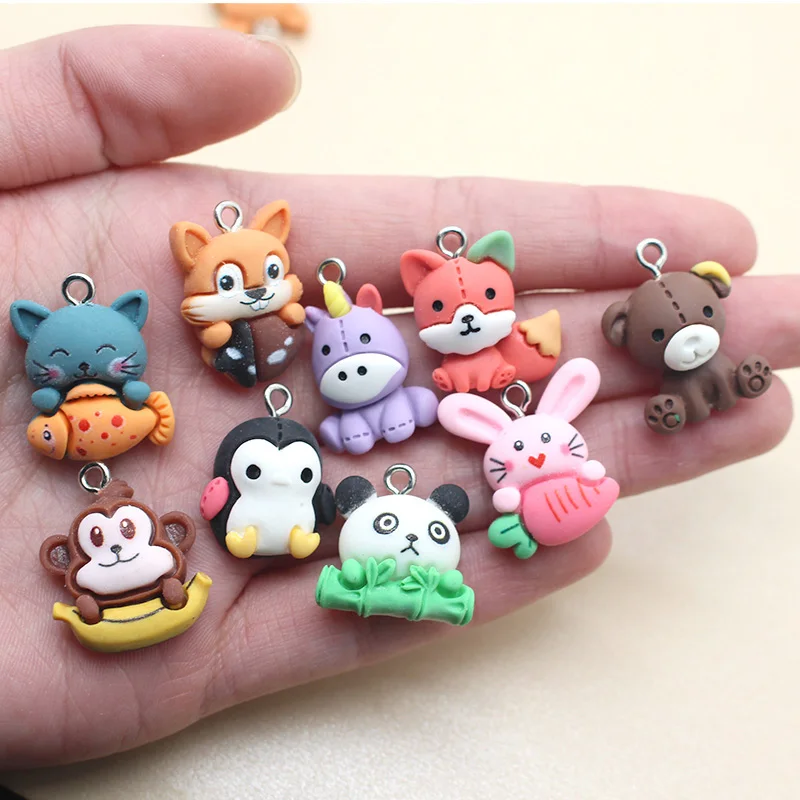 

10pcs/Lot Cute Cartoon Animal Resin Cat Charms Panda Bear Rabbit Lovey Pendant For Earring Charms Diy Jewelry Findings Bulk