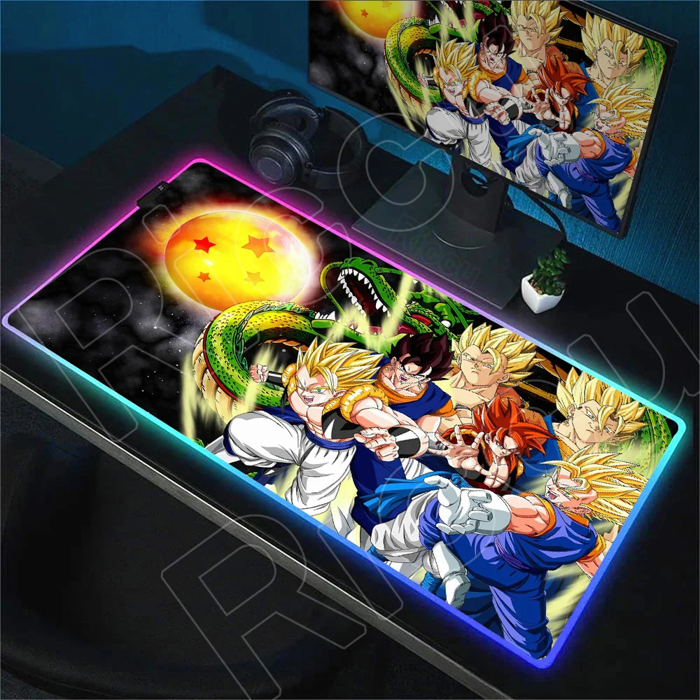 

RGB Mouse Pad Anime Balls Goku D-dragons Computer Gamer LED Glowing Keyboard Desk Mat Suture Edge Rubber Mausepad With Backlight