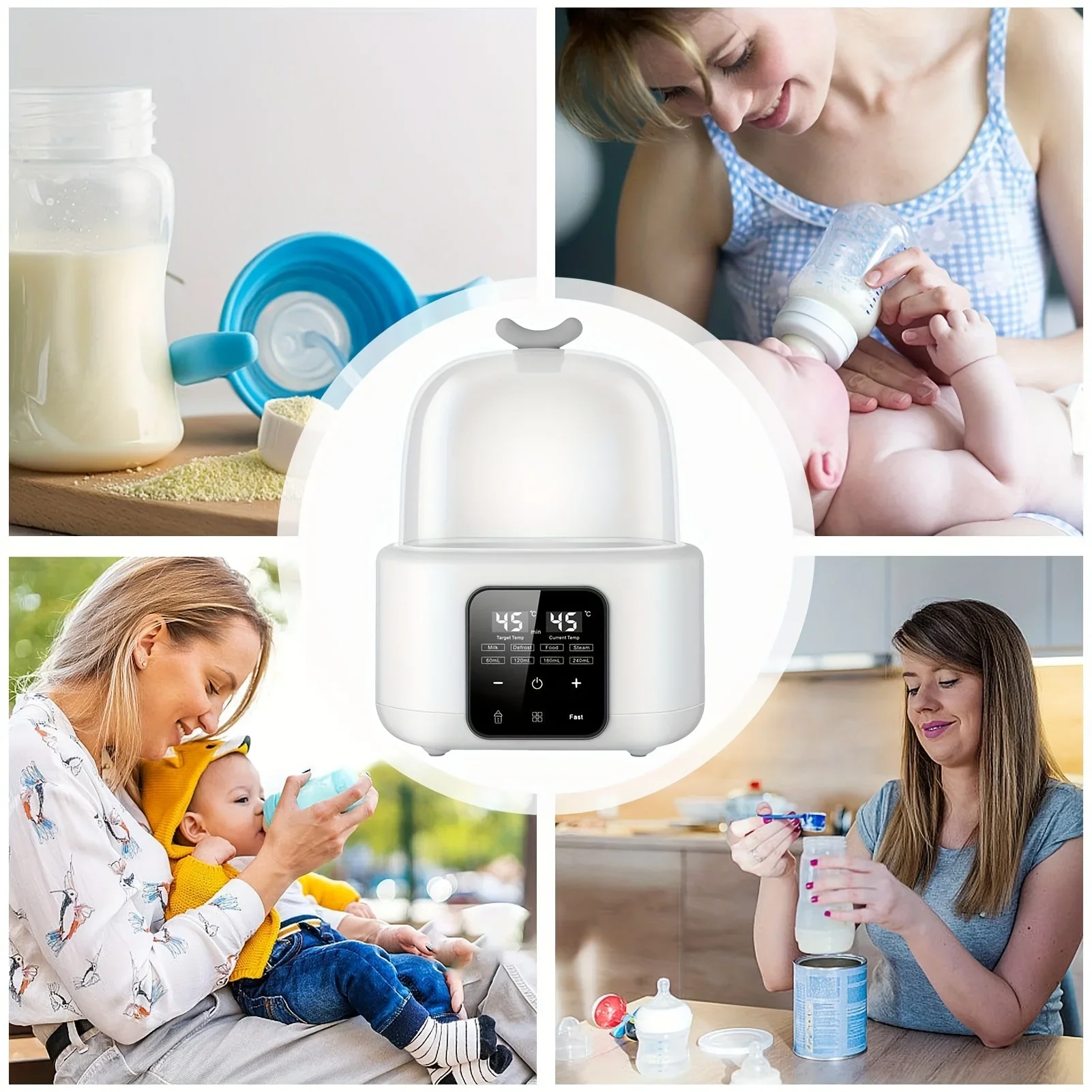 6-in-1 babyflessenwarmer met timer en temperatuurregeling voor formule, moedermelk, voedselpotten, automatische uitschakeling, compact voor op reis