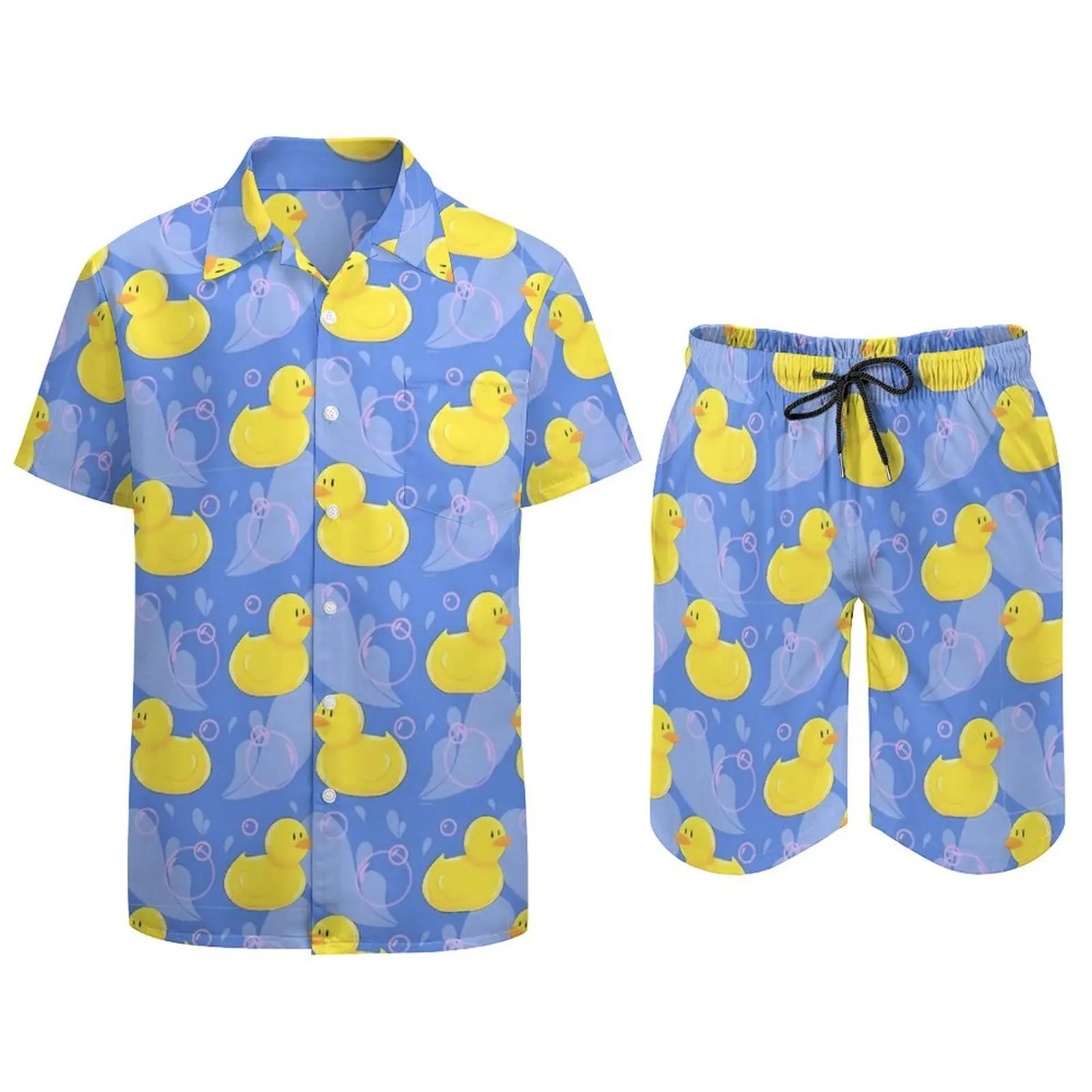 Rubber Ducks Men Sets Cute Animal Print Fashion Casual Shirt Set Short Sleeve Graphic Shorts Summer Beach Suit Plus Size 3XL