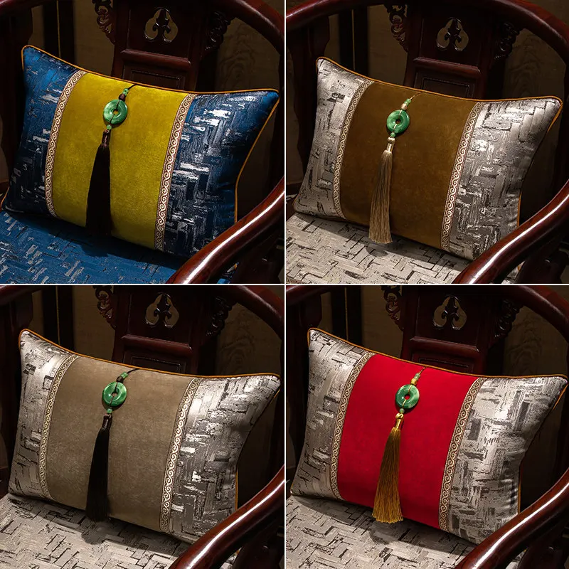 New Chinese-style Throw Pillow for Sofa Back Cushions Lumbar Pillows Bedside Headrests Large Lumbar Support Cushions for Bed