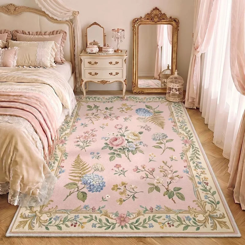 Cream Style Carpets for Living Room Light Luxury Bedroom Decor Carpet Fluffy Soft Gentle Floral Bedside Rug Home Thick Floor Mat
