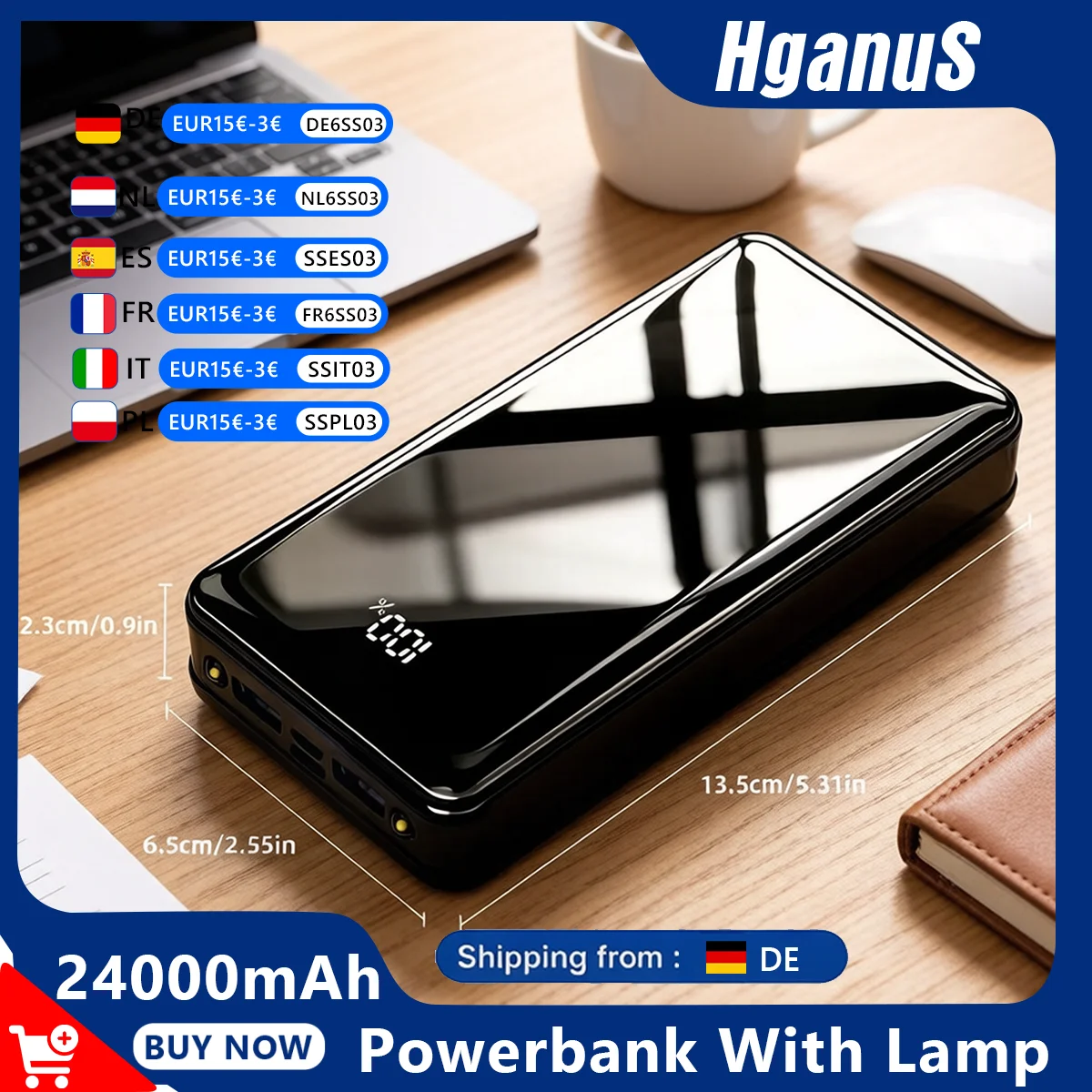Hganus 20000 mAh 24000 mAh tragbare Powerbank 22,5 W schnelles Laden mit Lightning USB Typ C externer Akku für iPhone Samsung