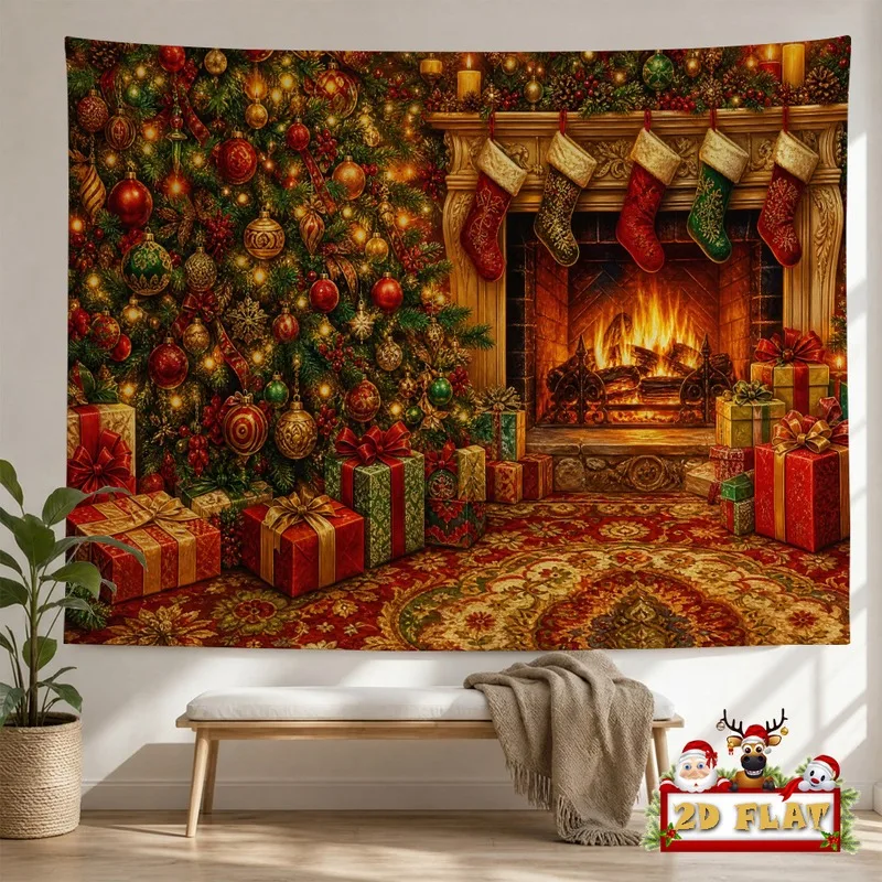 VIKAMA Bethlehem Town Nativity Tapestry, Watercolor Holy Night Star, Christmas Wall Hanging for Home Bedroom Decor
