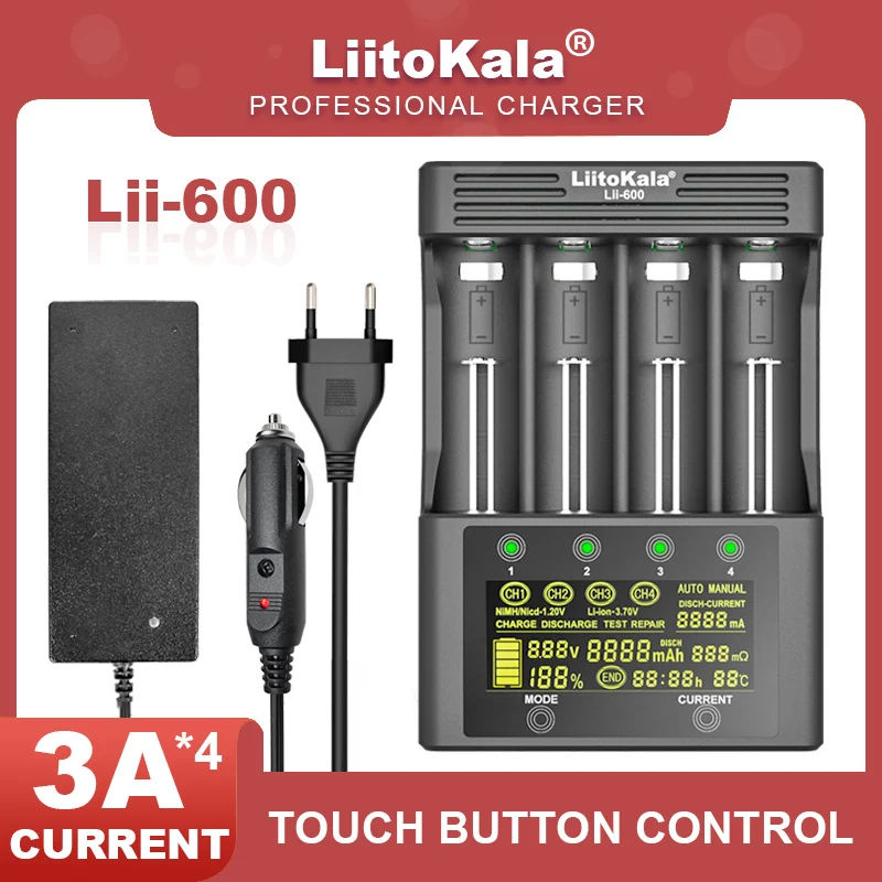 LiitoKala Lii-600 Lii-ND4  Battery Charger For Li-ion 3.7V and NiMH 1.2V Battery Suitable for 18650 26650 21700 26700 18350