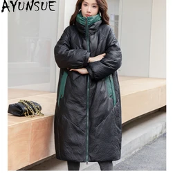 AYUNSUE Real Leather Down Jacket Women Winter 100% Genuine Sheepskin Leather Jackets Long Down Coat Warm Parkas Jaqueta Couro