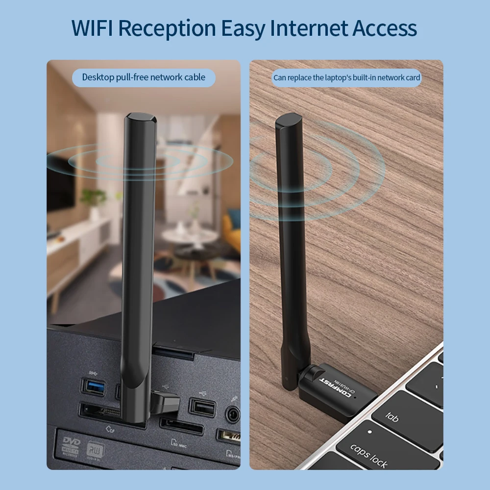 Adaptor USB Mini jaringan nirkabel 150Mbps, antena LAN penerima Wi-Fi Dongle antena 802.11 b/g/n untuk PC Windows 7 8 10