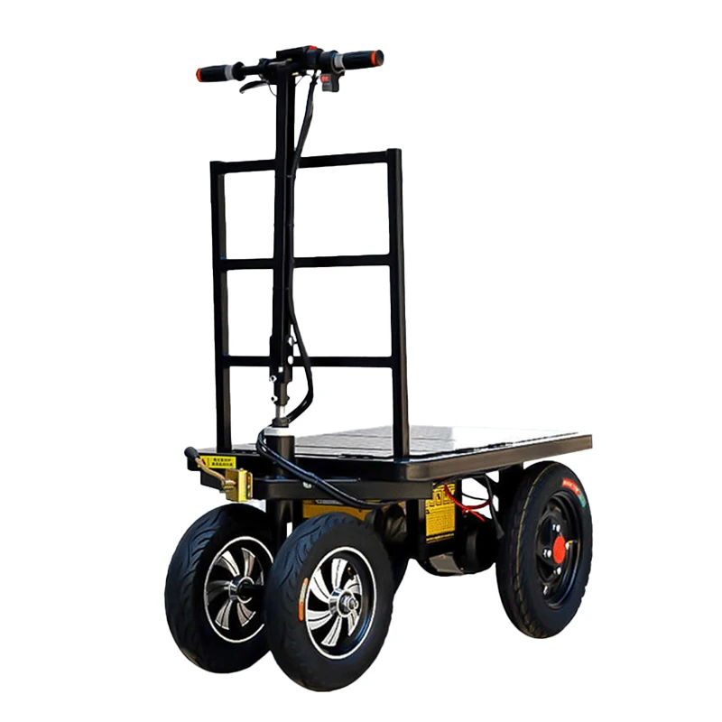 

Electric Platform Trolley Cart With Foldable Handlebar Warehouse Portable Hand Trolley Flatbed Cargo Electric Platform Trolley