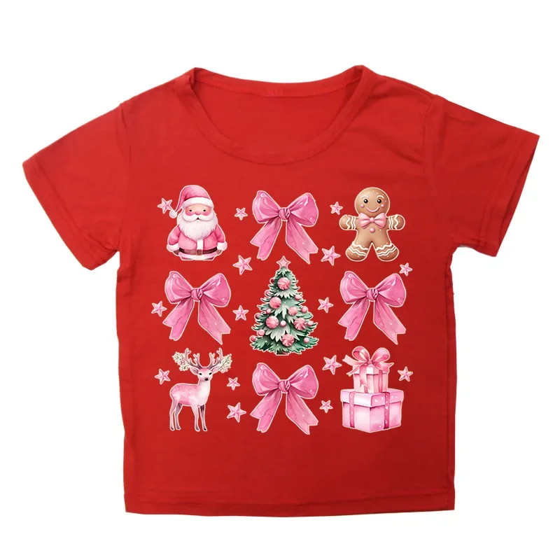 بلوزة برقبة دائرية مطبوعة إبداعية لعيد الميلاد، تي شيرت عالي الشارع عصري وعصري للأطفال ملابس أطفال ملابس بنات