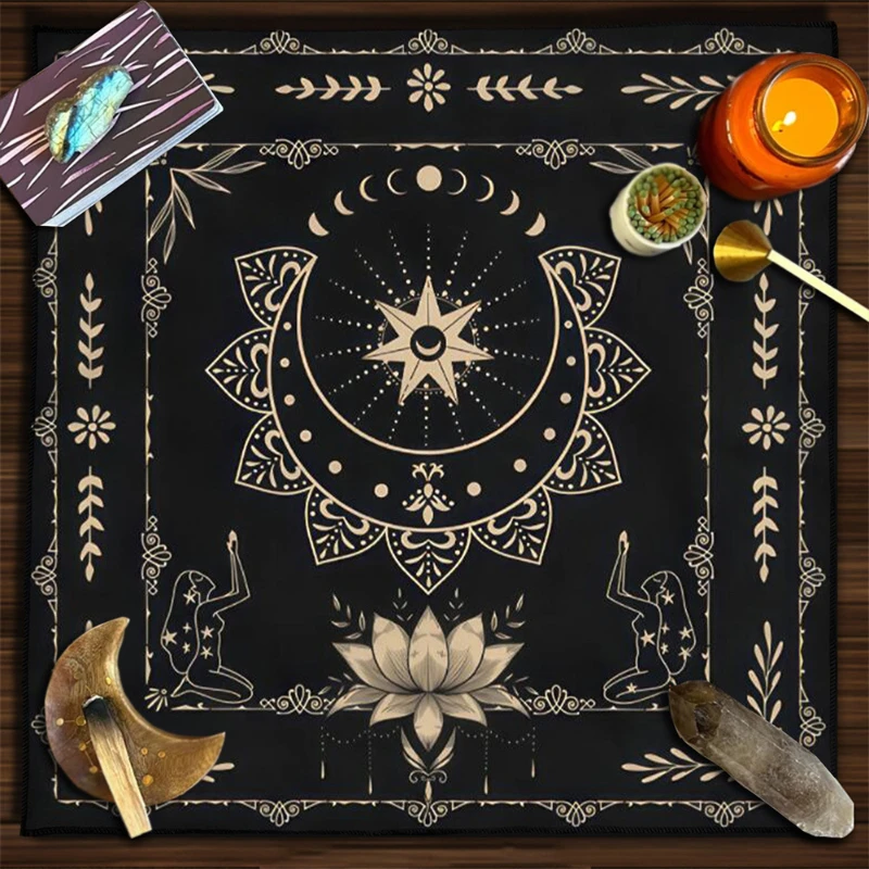 Celestial Moon Lotus Witch Tarot Altar Cloth Divination Spread Mat Witchcraft Astrology Wiccan Home Decor