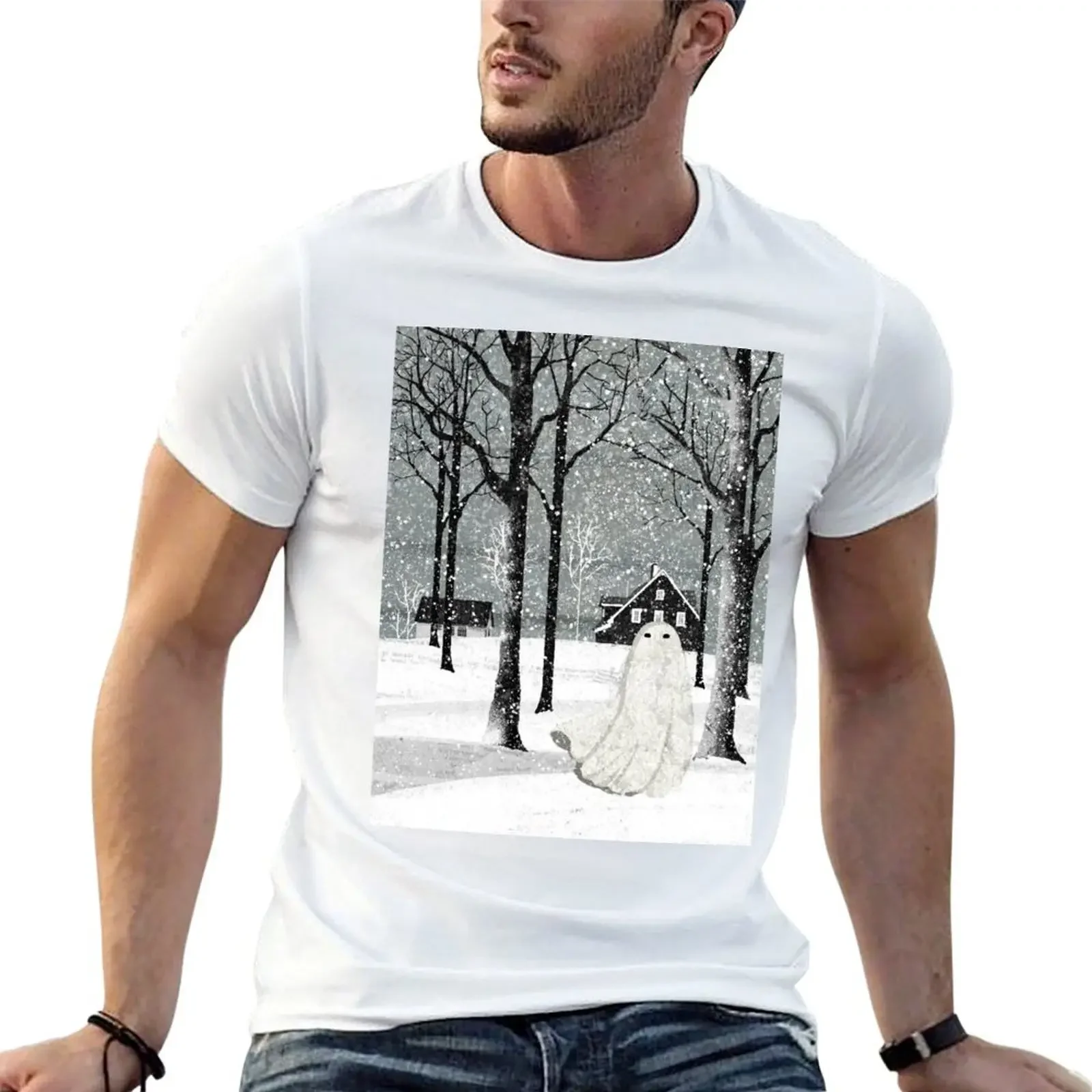 

There's A Ghost in the Blizzard T-Shirt graphics Aesthetic clothing rapper graphic tees designer shirts t shirt for men