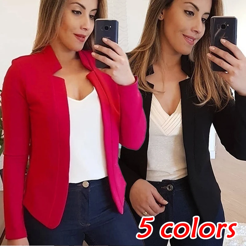 

Fashionable women's lapel suit slimming jacket office long sleeved thin jacket solid color casual women's suit jacket