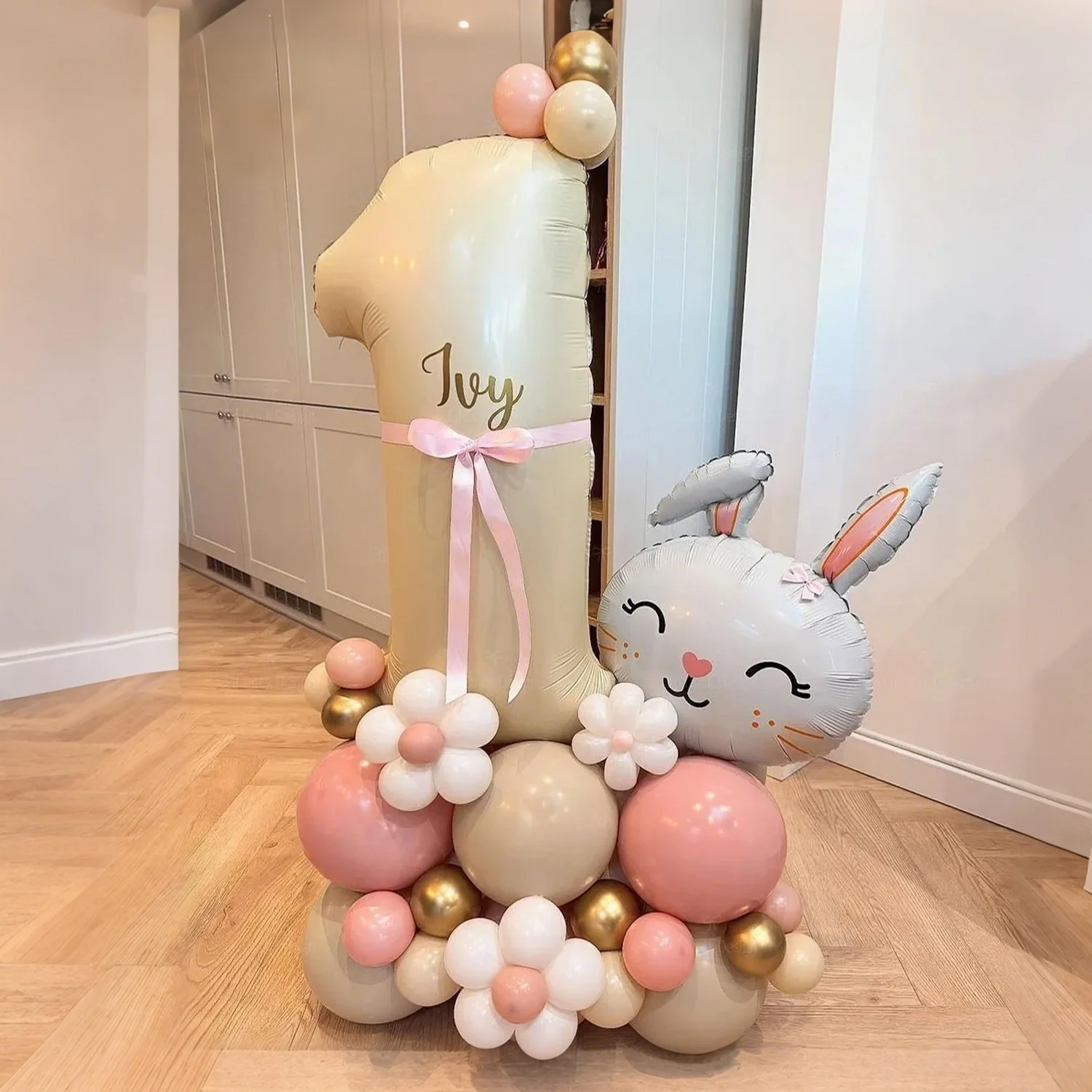 Hasen-Ballon-Set, milchweiße Zahlenballons 0-9 für Geburtstagsfeier, Dusche, Jubiläumsdekoration, Ballon, Dschungel-Hasen-Ballon