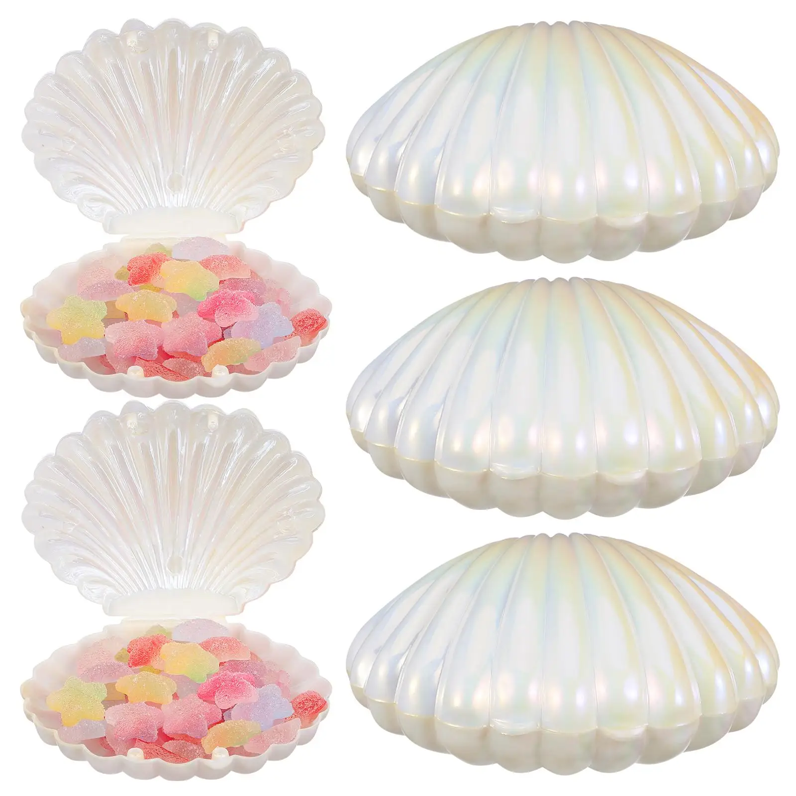 

10 Pcs Pearlescent Shell Boxes Pink Party Favor Containers Plastic Sea Shells Gift Packaging Jewelry Storage