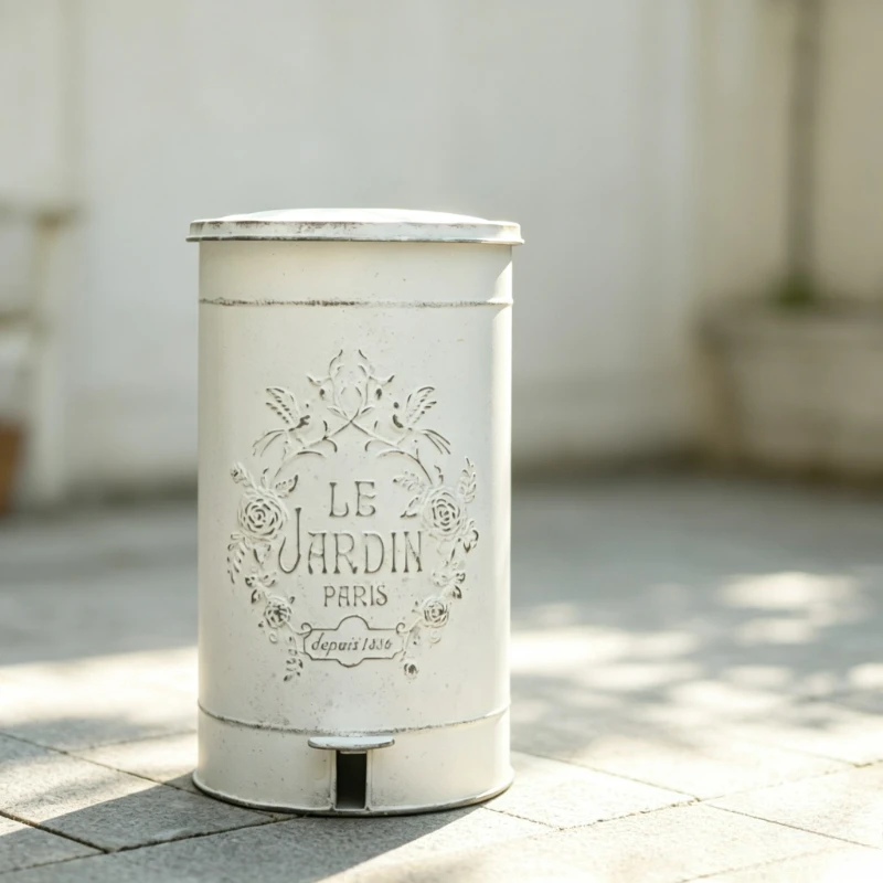 Vintage Iron Pedal Garbage Can Embossed Floral Pattern Outdoor Waste Bin for Garden Courtyard Patio Home Decor Rustic Large