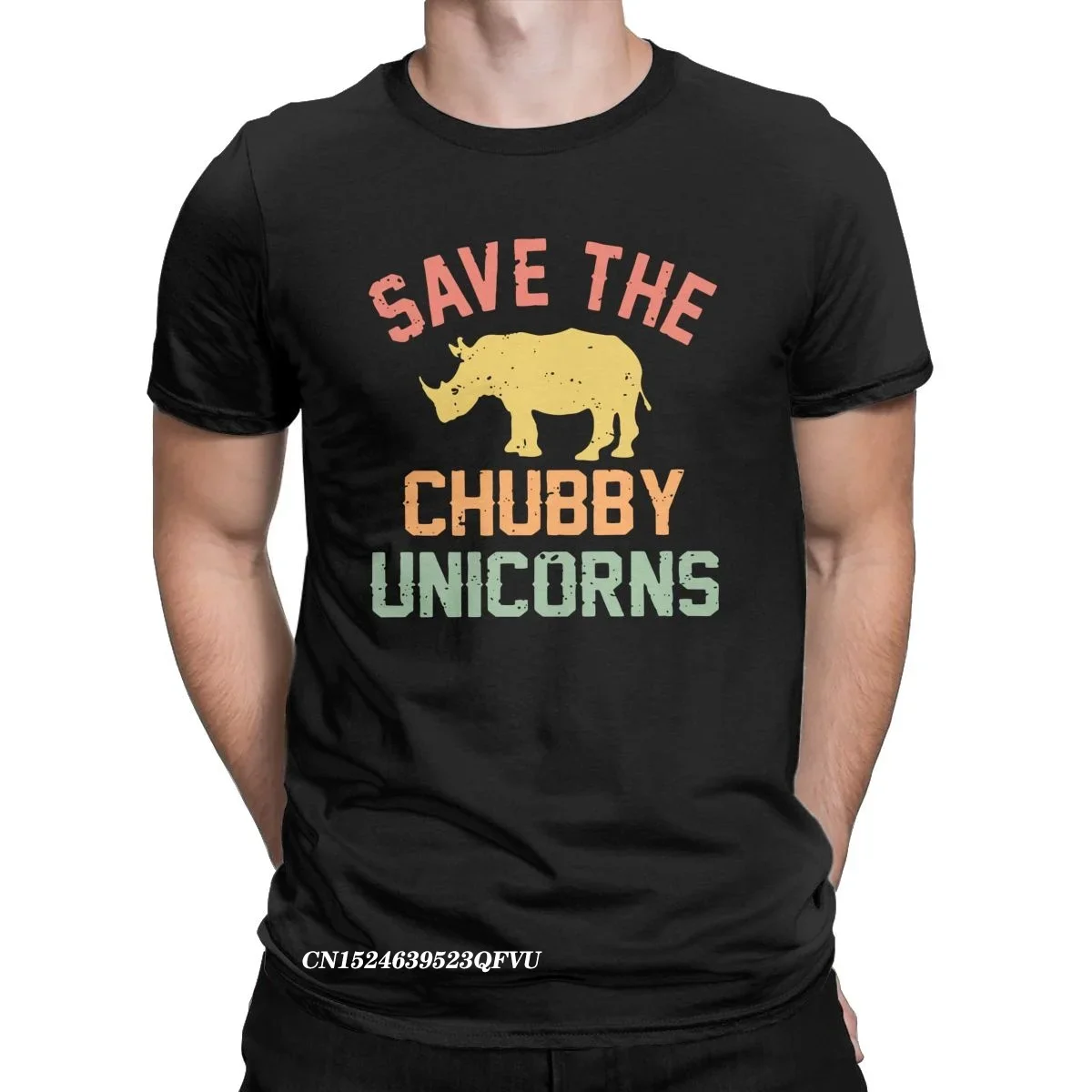 2024Save The Chubby Unicorns Vintage Tops T Shirts Men's Premium Cotton Vintage T-Shirts Crew Neck Rhino Tees Harajuku Tops