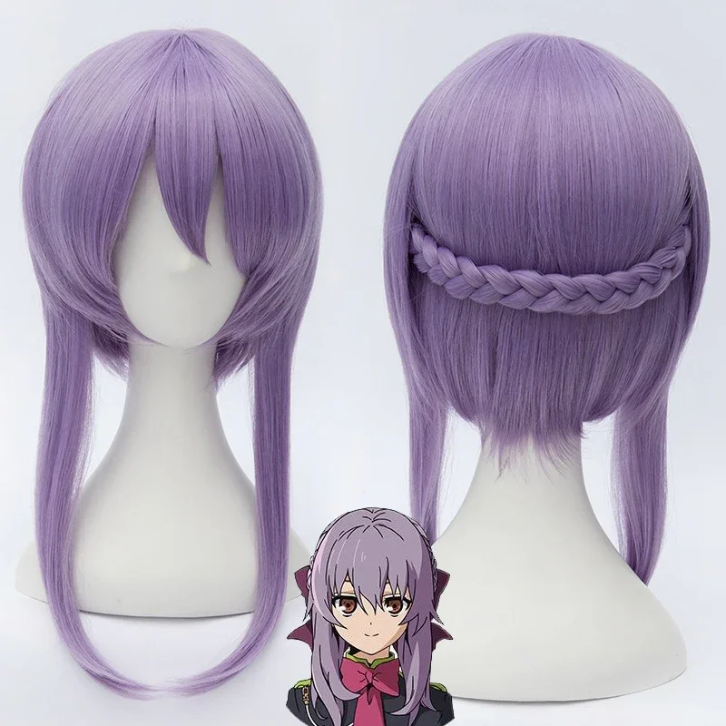 Seraph of the end Hiiragi Shinoa Wigs Light Purple Heat Resistant Synthetic Hair Perucas Cosplay Wig   Wig Cap   Bowknot Hairpin