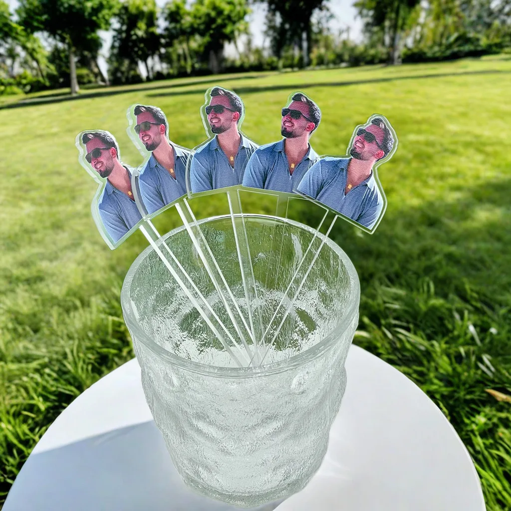 100pcs Personalized Photo Print AcrylicBachelorette Party Drink Stirs Wedding Cocktail Stirs Table Decoration Baptism Souvenir