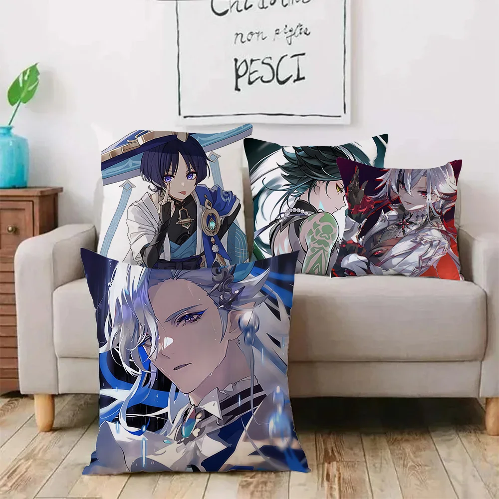 Hot Games Genshin Impact Pillow Covers Cartoon Sofa Decorative Home Double-sided Printing Short Plush Cute Cushion Cover