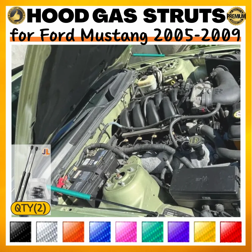 

Qty(2) Стойки капота для Ford Mustang 2005-2009 гг., модификация переднего капота, газовые пружины из углеродного волокна, амортизаторы, подъемные опоры, демпферы
