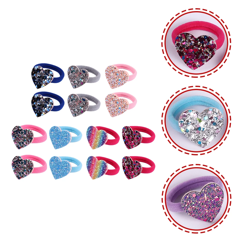 

14pcs Sequin Heart Hair Tie Elastic Ponytail Holder for Thick Curly Straight Hair Comfortable Long-Lasting Band Rope Accessory