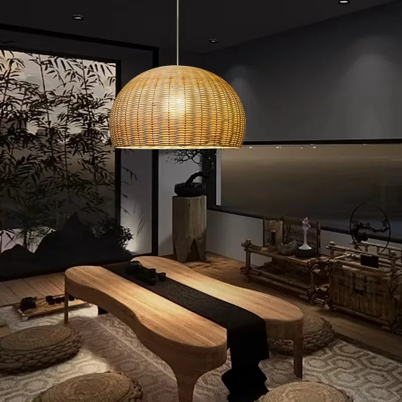Japanese Bamboo Chandelier vintage Rattan Pendant Light for Living Room Bedroom Kitchen Handmade Rattan Led Pendant lamp