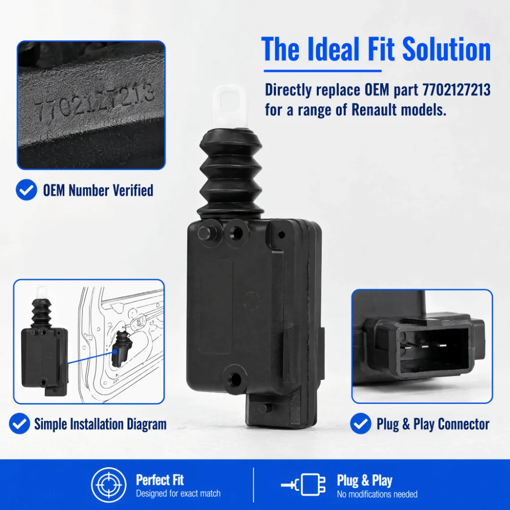 Black Central Lock Actuator Plastic 7702127213 Door Lock Control Motor Car Central Lock Motor for Renault Megane / Scenic / Clio