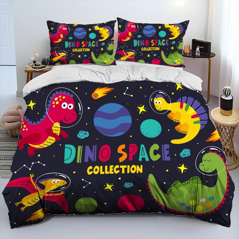 Cartoon Dinosaur Space Cute Dino Children Gift Comforter Bedding Set,Duvet Cover Bed Set Quilt Cover Pillowcase,king Queen Size