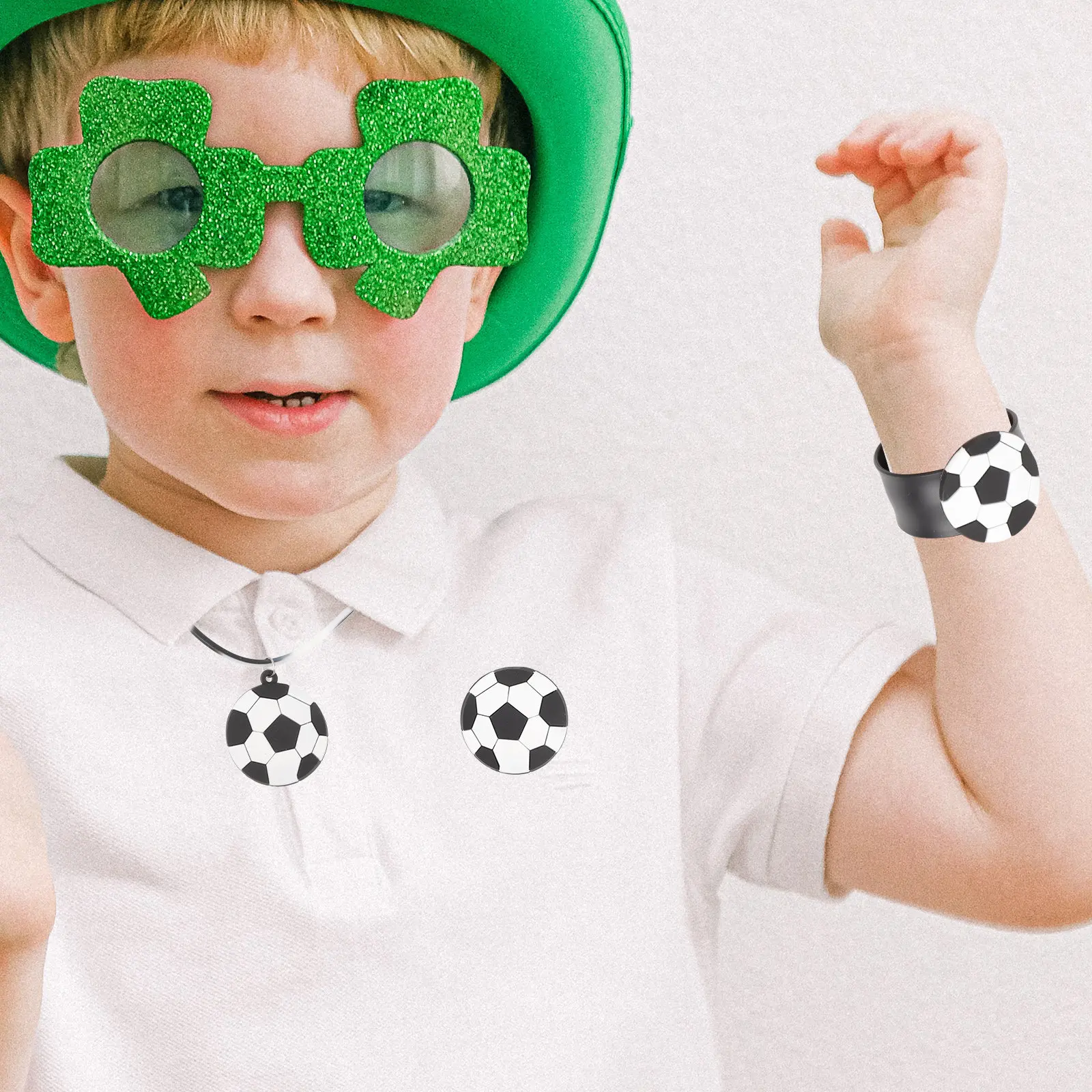 

1Set Exquisite Slap Bracelet for Kids Safe Skin-Friendly PVC Football Necklace Decorative Brooch Fun Party Wear Novelty Ring