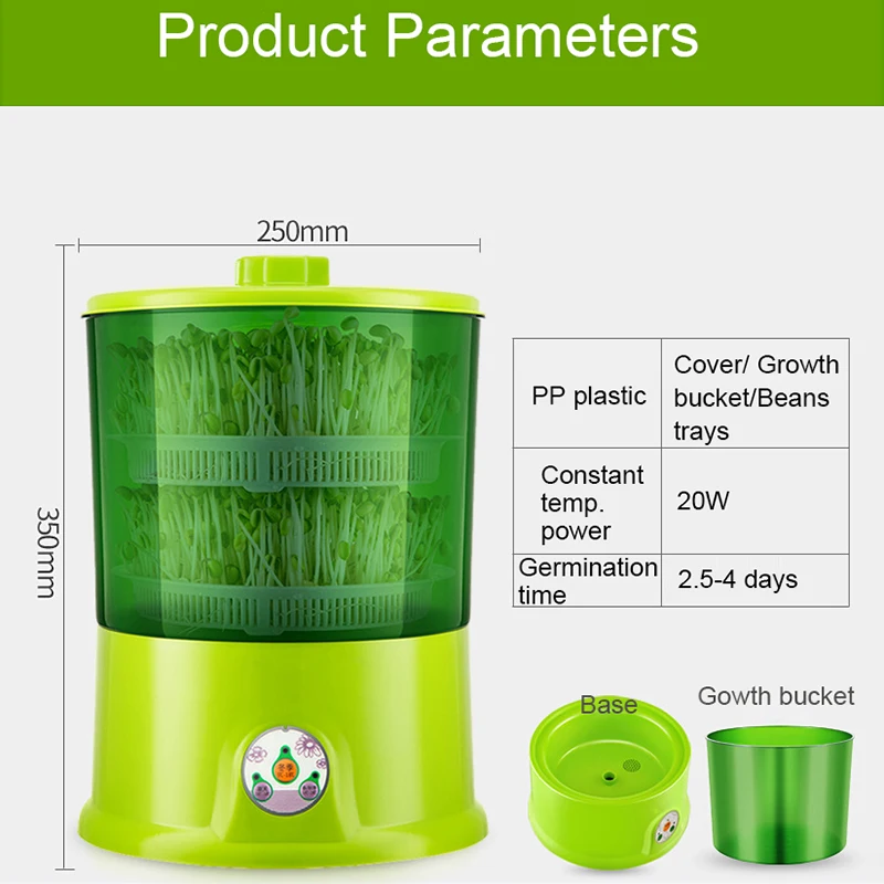 DIY Bean Sprouts Maker 2/3 Layer Thermostat Green Vegetable Seeding Growing Germinator Automatic Electric Buds Growth Bucket EU