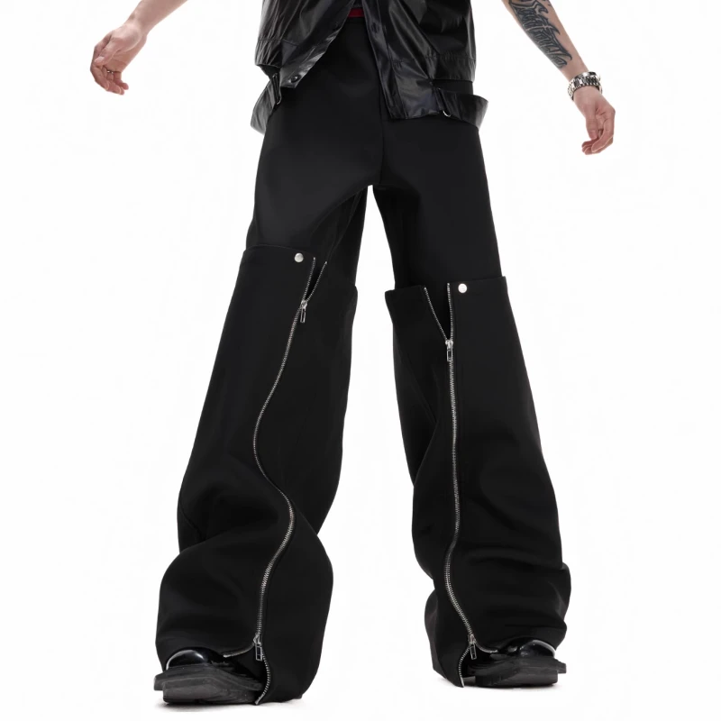 Men's 2025 Four Seasons Wear Niche Double-layer Design Trousers Loose Detachable Trousers Masculinity Trendy Zipper Design Pants