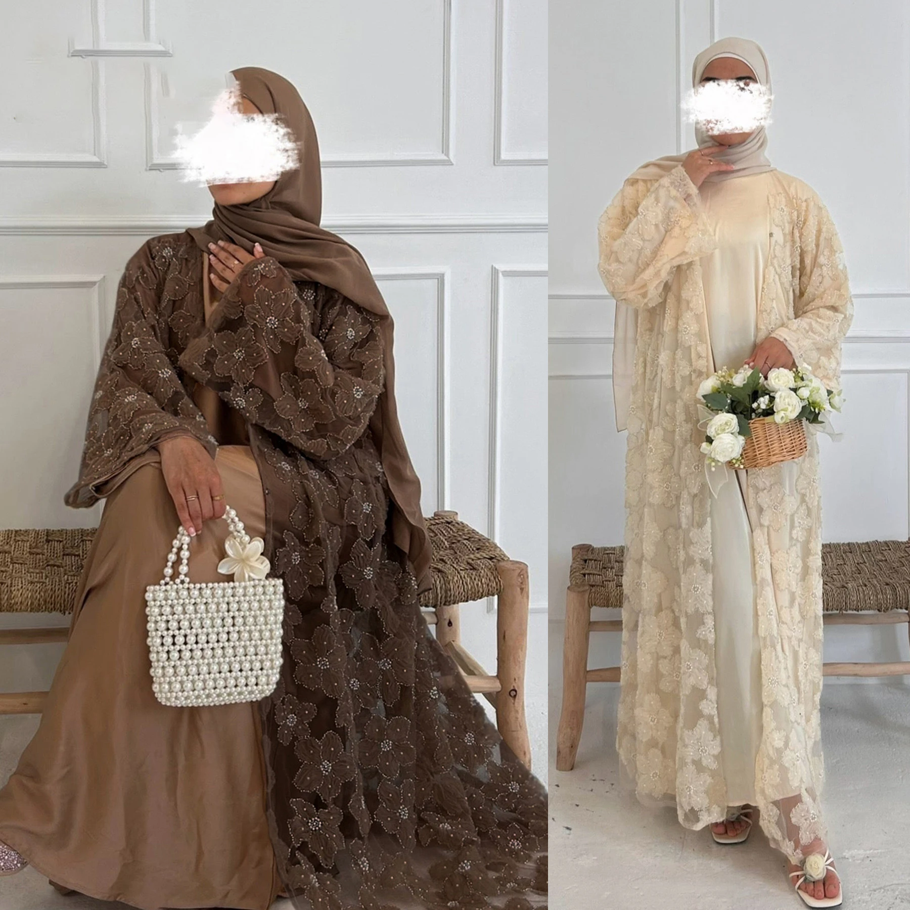 

Dubai Abaya 2026 3D Flower Lace Floral Handmade Beaded Cardigan Women Abaya Matching Hjiab Womens Clothing Luxury Abaya