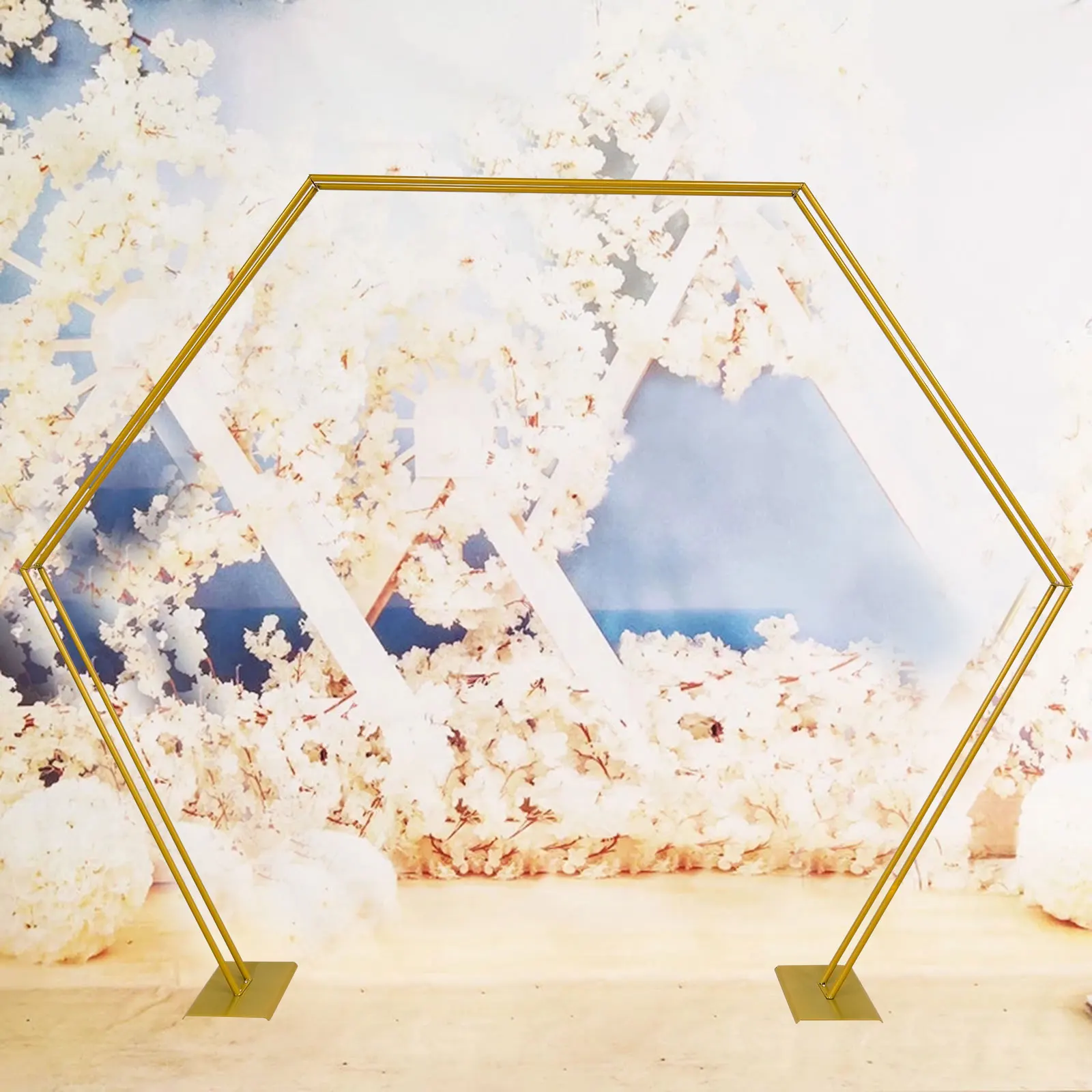 

Gold Hexagonal Wedding Arch Flower Stand Metal Frame Wedding Party Backdrop Decor