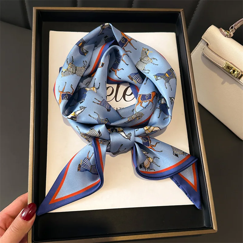 147x14cm Elegant Horse Print Scarf Graphic Ribbon Women Cozy Imitation Silk Scarf Versatile Neckerchief Length Fashion Headband