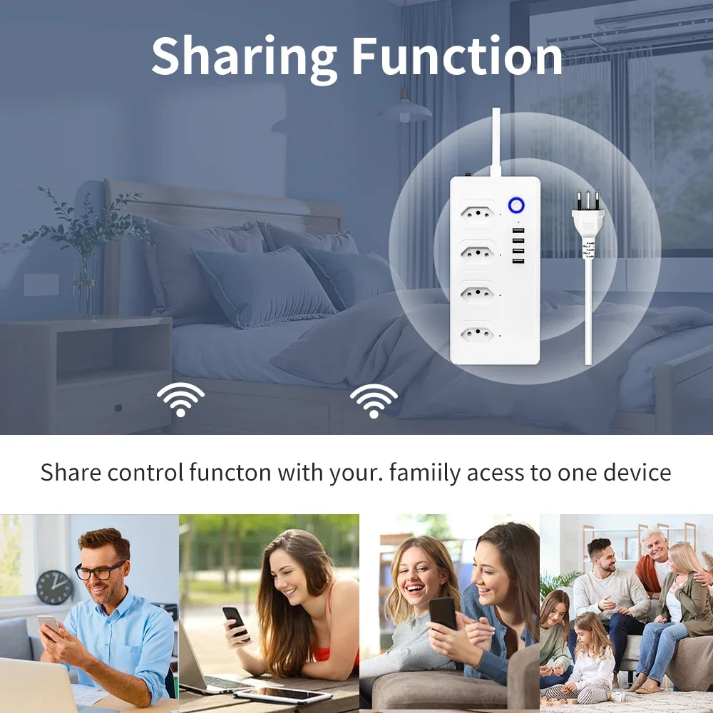 Tuya الذكية واي فاي/زيجبي قطاع الطاقة البرازيل التوصيل 1.5 متر تمديد الحبل 4 منافذ التوصيل 4 USB ل أليكسا جوجل المنزل عرام حامي