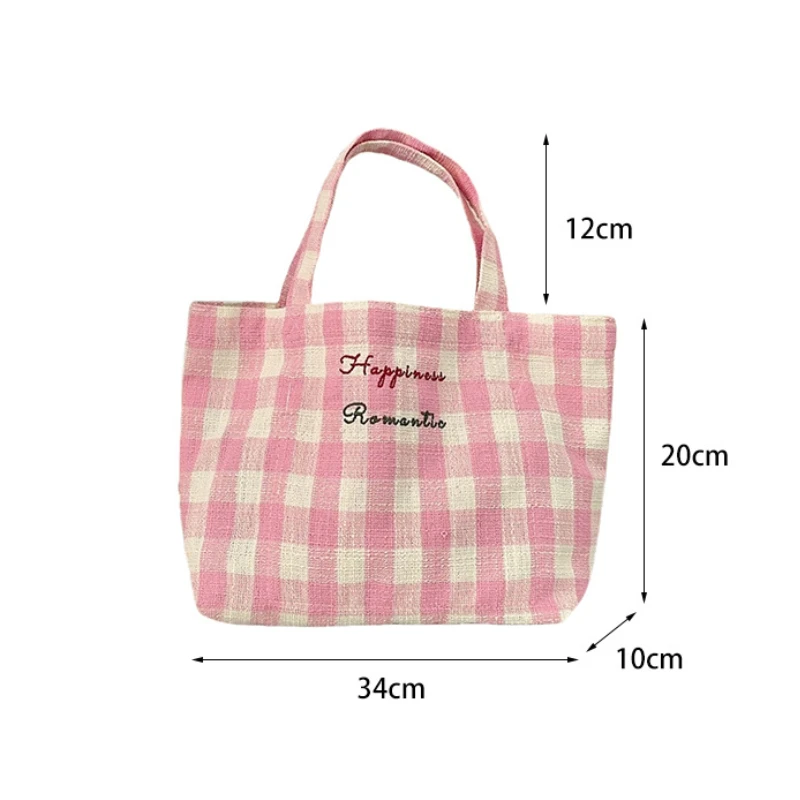 Youda New Canvas Fabric Top-handle Bag For Women Simple Fashion Plaid Pattern Handbag Casual Shopper Tote Bags