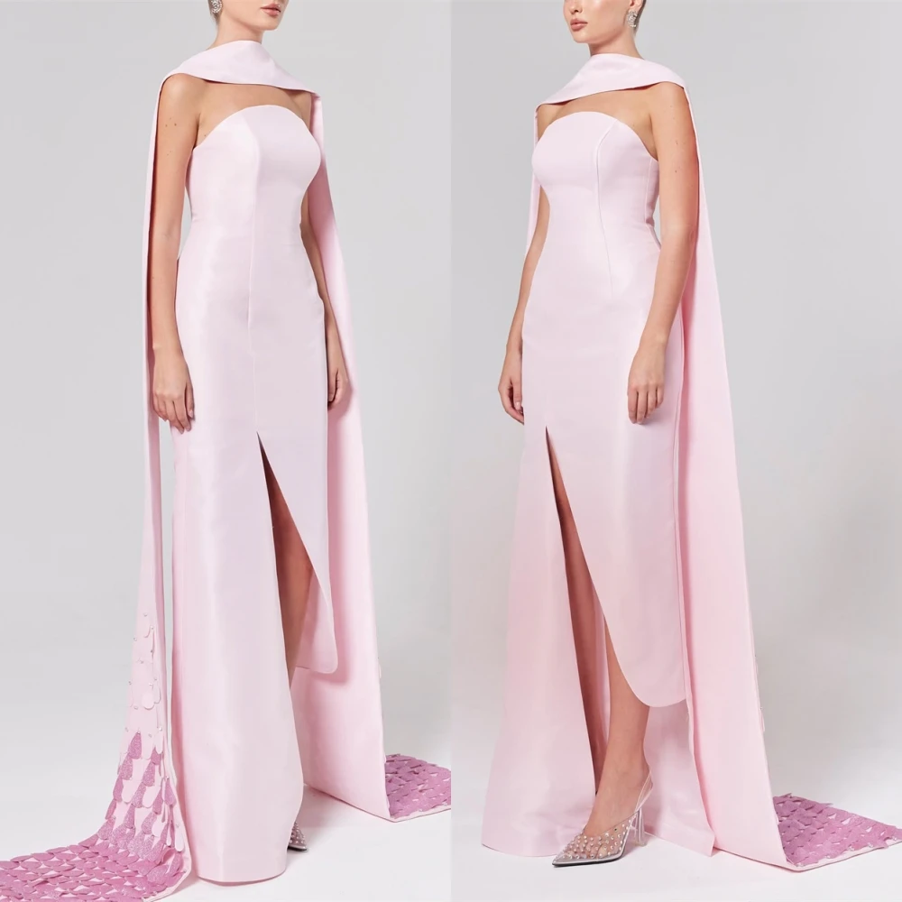 Moda personalizada cetim sem alças vestido de noite clássico em linha reta vestidos de baile sexy watteau trem vestidos de ocasião especial