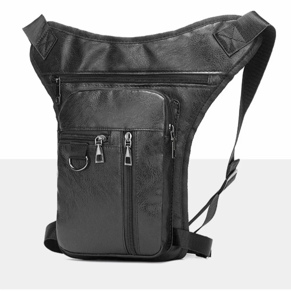 PU Leather Man's Leather Waist Bag Large-capacity Multi Pocket Multifunctional Sports Bag Waterproof Adjustable Belt Strap