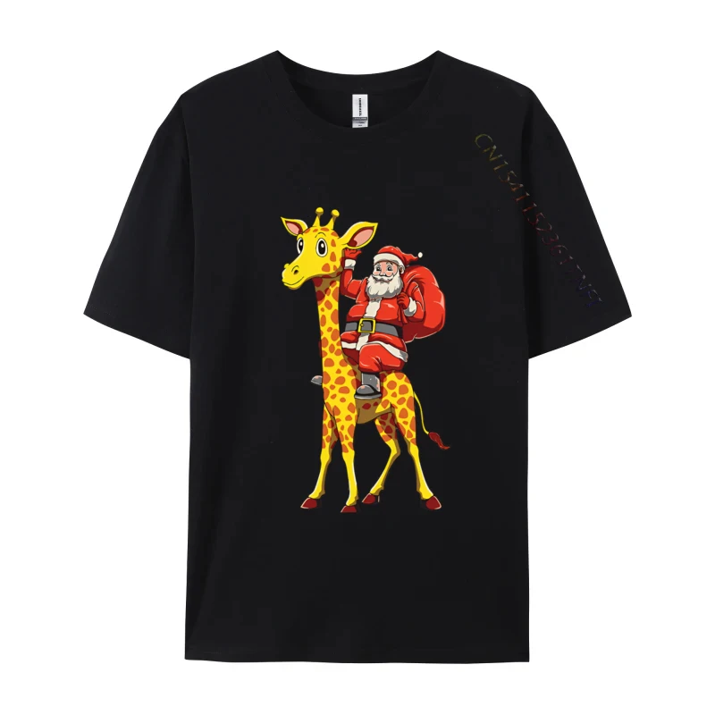 

Santa Riding Giraffe Christmas Giraffe T-Shirt Print Tshirts for Men Camisa Cotton T-shirts Cream T Shirt