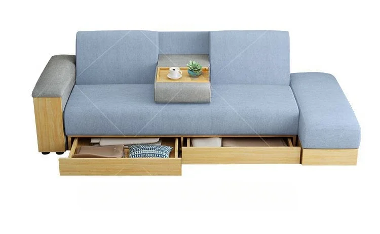 The living room can store multi-purpose luxury bed with wooden storage cloth sofa, modern and minimalist