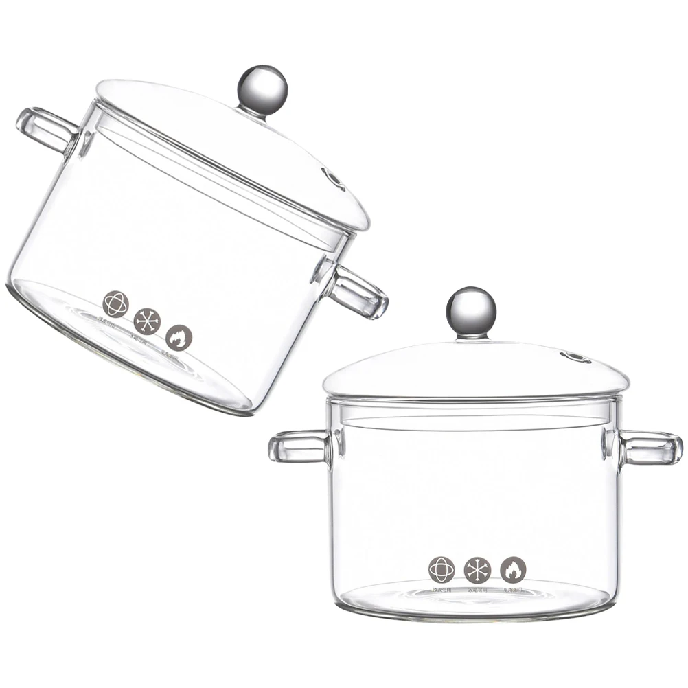 

2Pcs Glass Saucepan Clear Stew Pot Heat Resistant Cooking Pot for Braising Soup Porridge Instant Noodle Kitchen