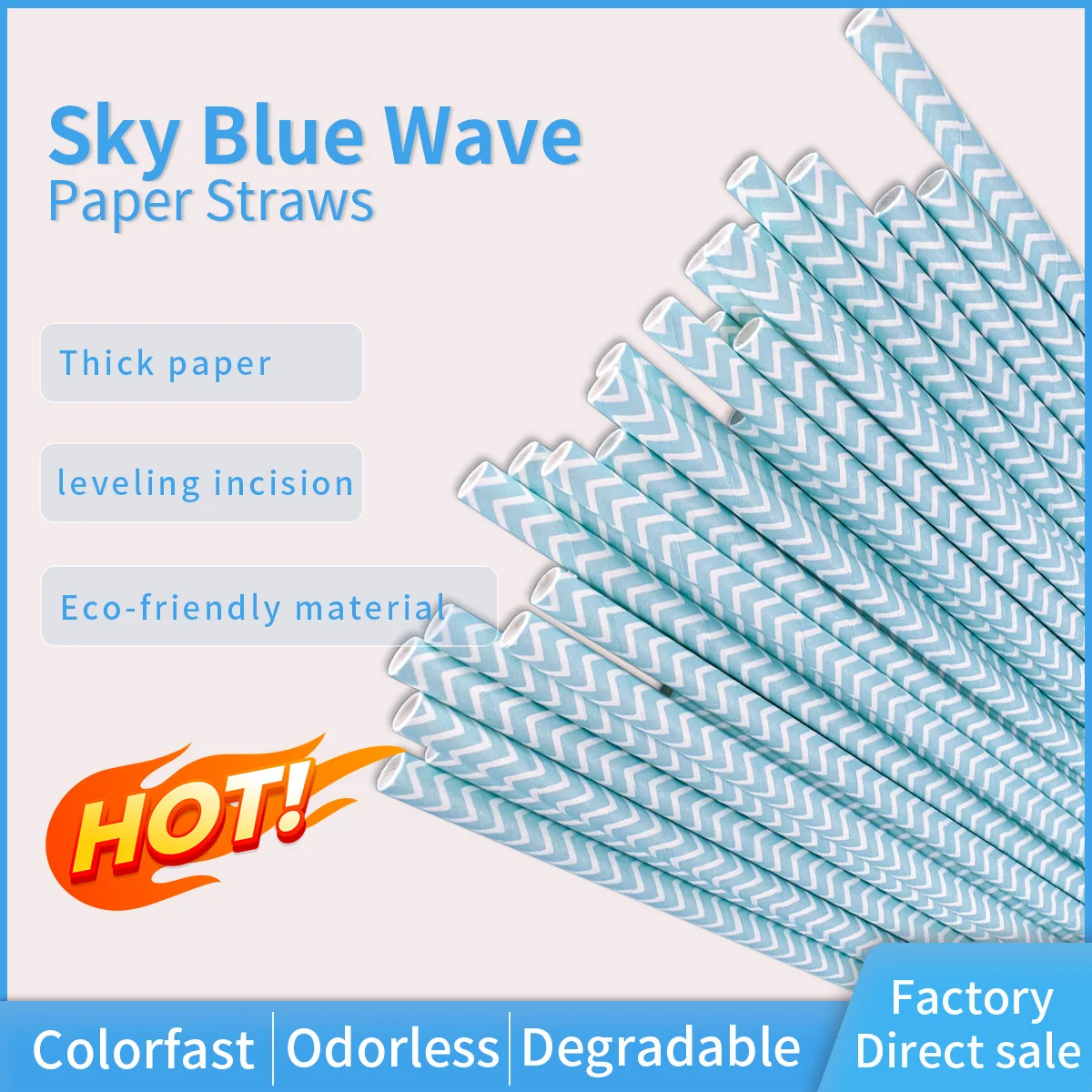 600 Pcs Blue Wave Ins Style Artist Paper Straw For Canteen,Bar,Hotel,Resturuant Disposable Accessories CoffeeShop