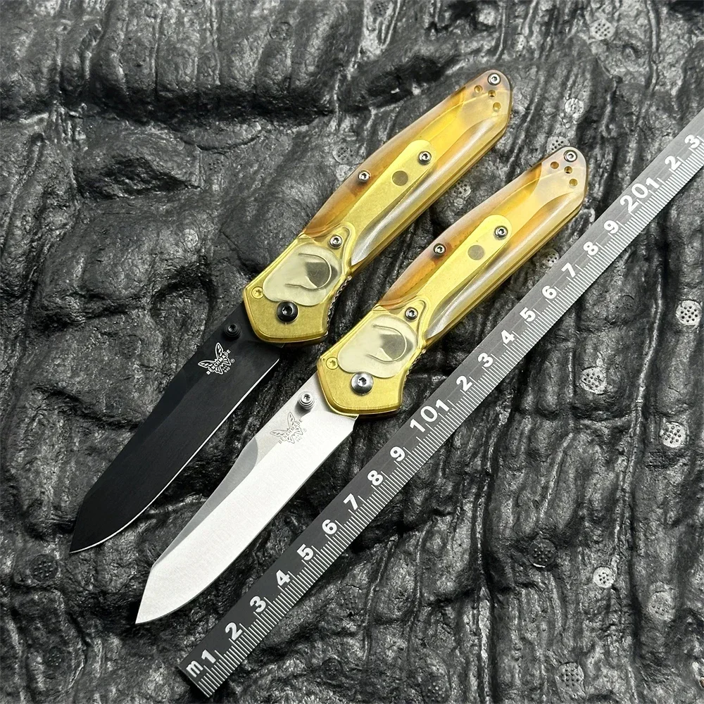 BM940 Folding Knife D2 Blade Transparent Handle Outdoor Camping Hunting Pocket EDC Tool Knife