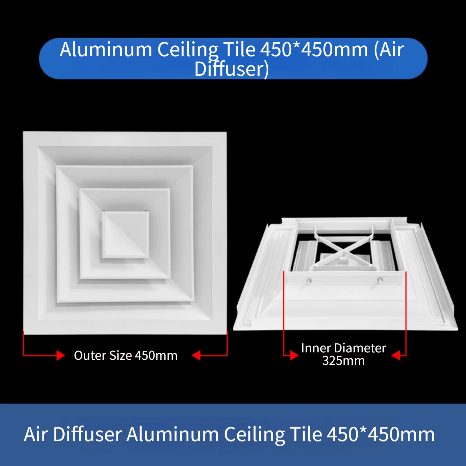 Ceiling-Mounted Aluminum Alloy Air Vent Grille Featuring Adjustable Louvers and Flow Pattern for HVAC Air Balancing