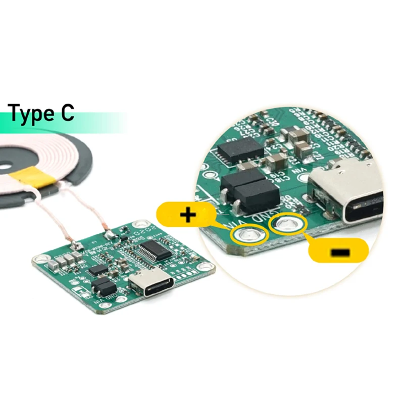 Высокомощный модуль передатчика беспроводного зарядного устройства 10 Вт 15 Вт 20 Вт Тип C Micro USB + катушка QC/PD/QI стандартная Быстрая зарядка печатная плата