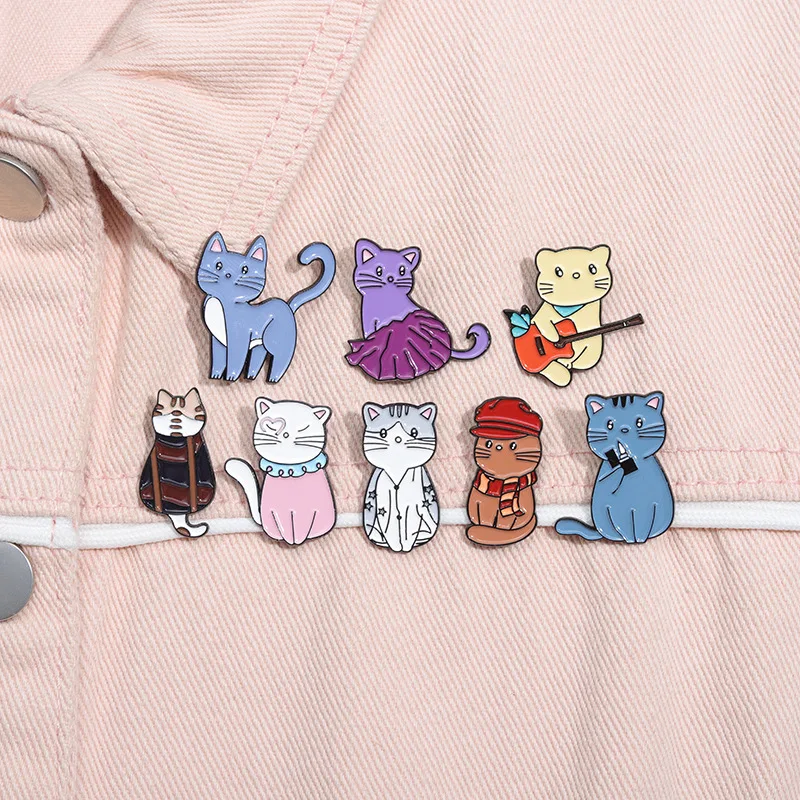 Cute Animal Cat Enamel Pins 1989 Music Guitar Cat Metal Brooches Fashion Lapel Badge Backpack Jewelry Gift for friends Wholesale